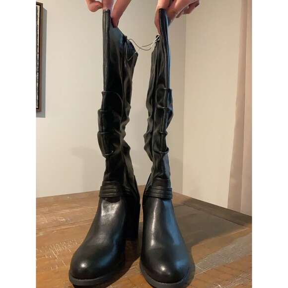 NWT White Mountain Black Slouch Boots 8.5 Wide Calf Women’s Heeled Boot Belted - Picture 4 of 11